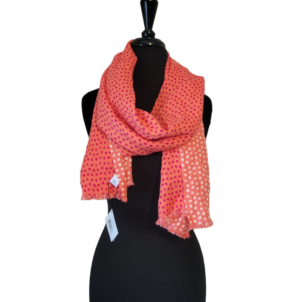 NWT Vera Bradley Cora Meadows Reversible Polka Dot Scarf Pink Orange Wrap